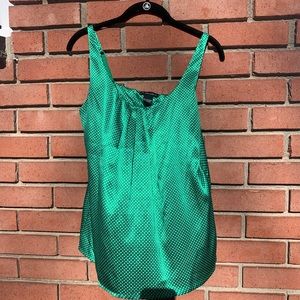 Stretch satin green polka dot tank